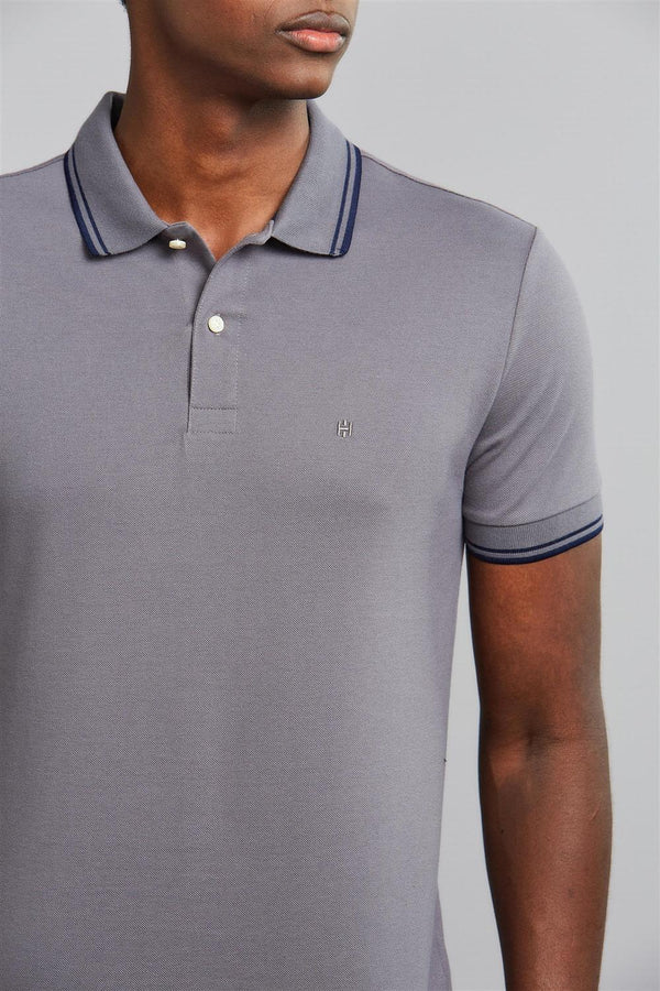 Polo Manga Curta Piquet Básica Slim Fit - Cinza