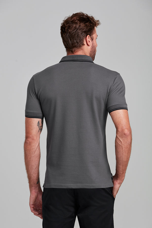 Camisa Polo Básica Piquet Premium Slim Fit - Cinza