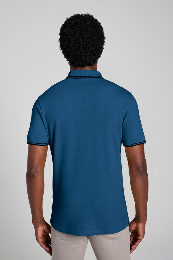 Polo Manga Curta Piquet Básica Slim Fit - Azul Noturno