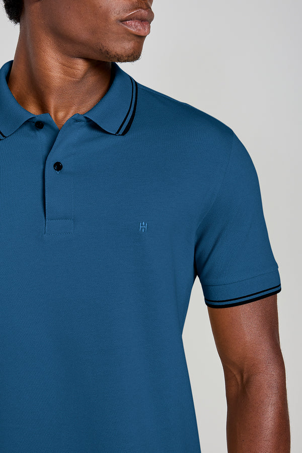 Polo Manga Curta Piquet Básica Slim Fit - Azul Noturno