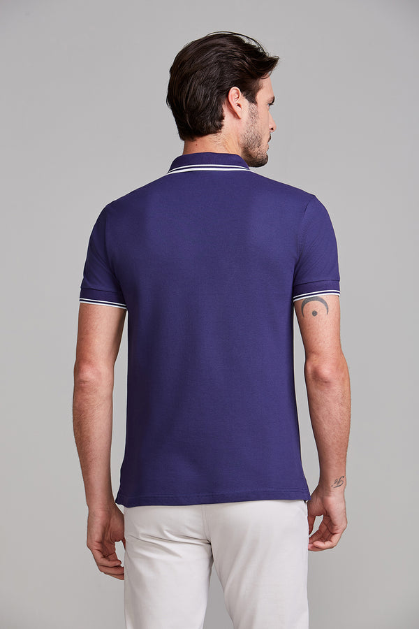 Polo Manga Curta Piquet Básica Slim Fit - Azul Noturno