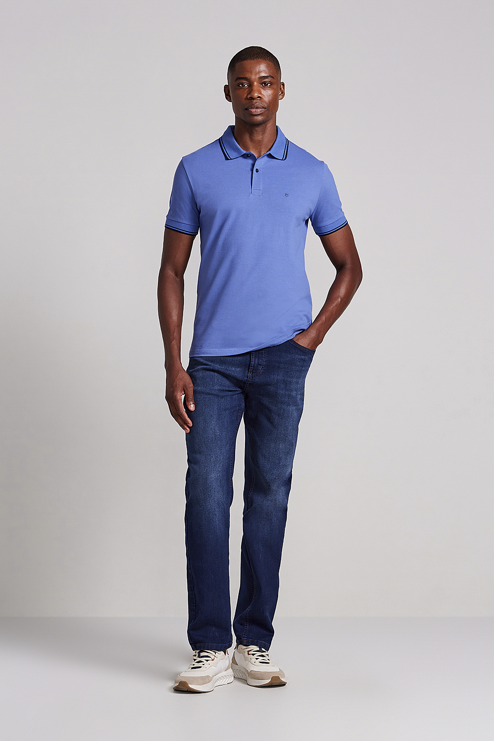 Camisa Polo Básica Piquet Premium Slim Fit - Azul