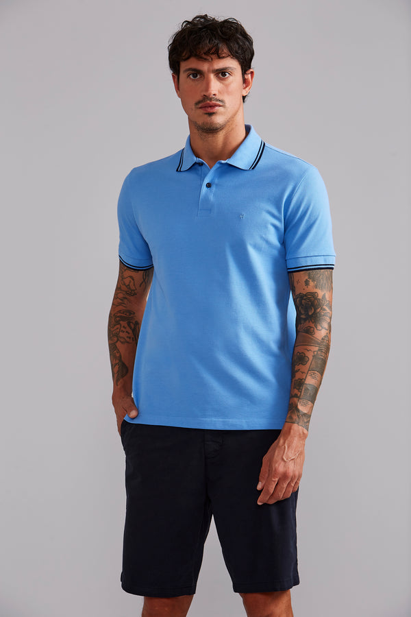 Polo Manga Curta Piquet Básica Slim Fit - Azul