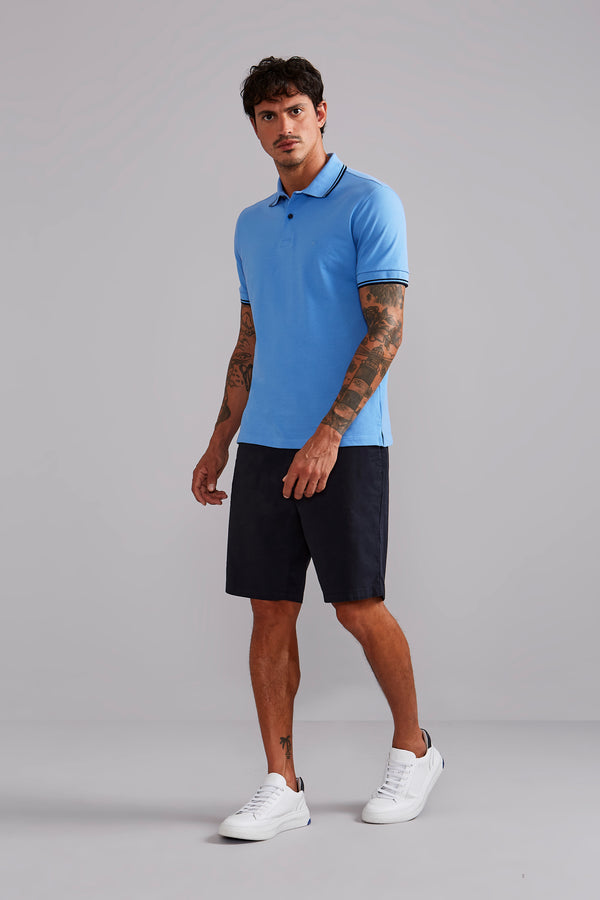 Polo Manga Curta Piquet Básica Slim Fit - Azul
