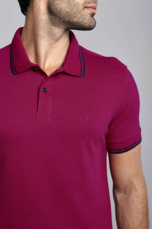 Polo Manga Curta Piquet Básica Slim Fit - Rosa