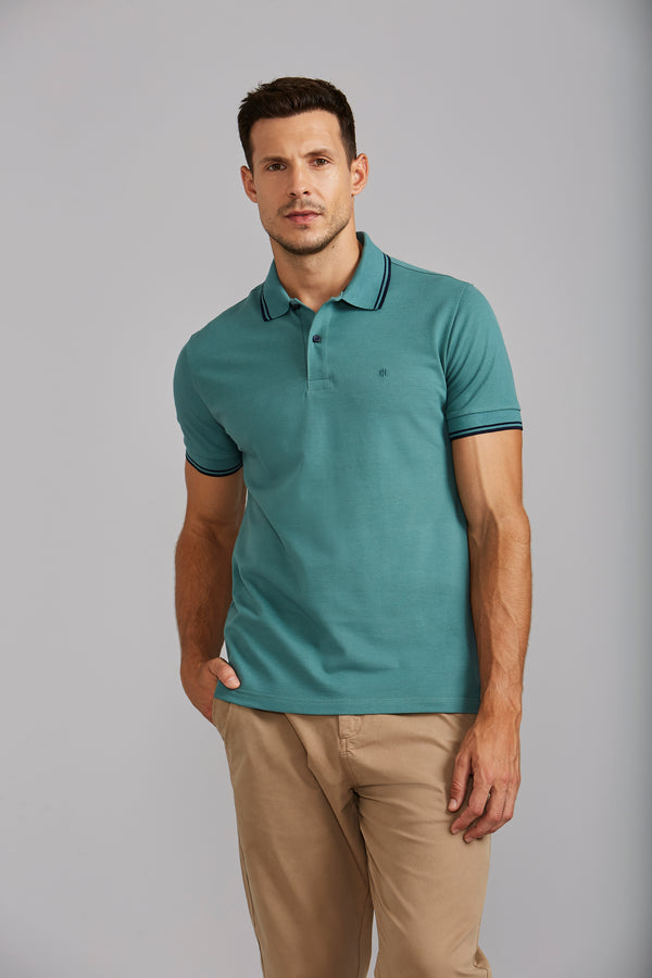 Polo Manga Curta Piquet Básica Slim Fit - Verde