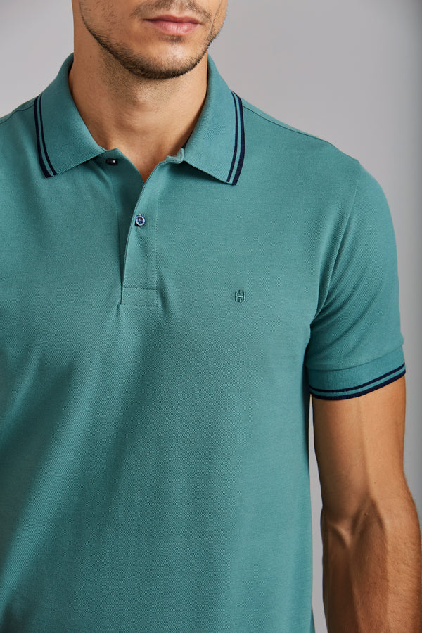 Polo Manga Curta Piquet Básica Slim Fit - Verde