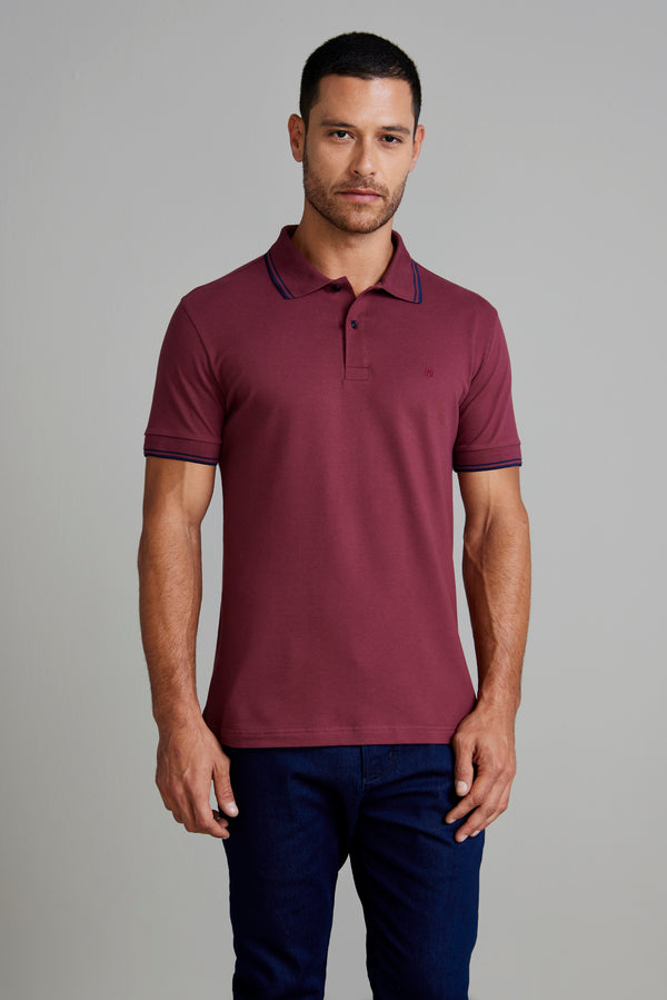 Polo Manga Curta Piquet Básica Slim Fit - Marrom