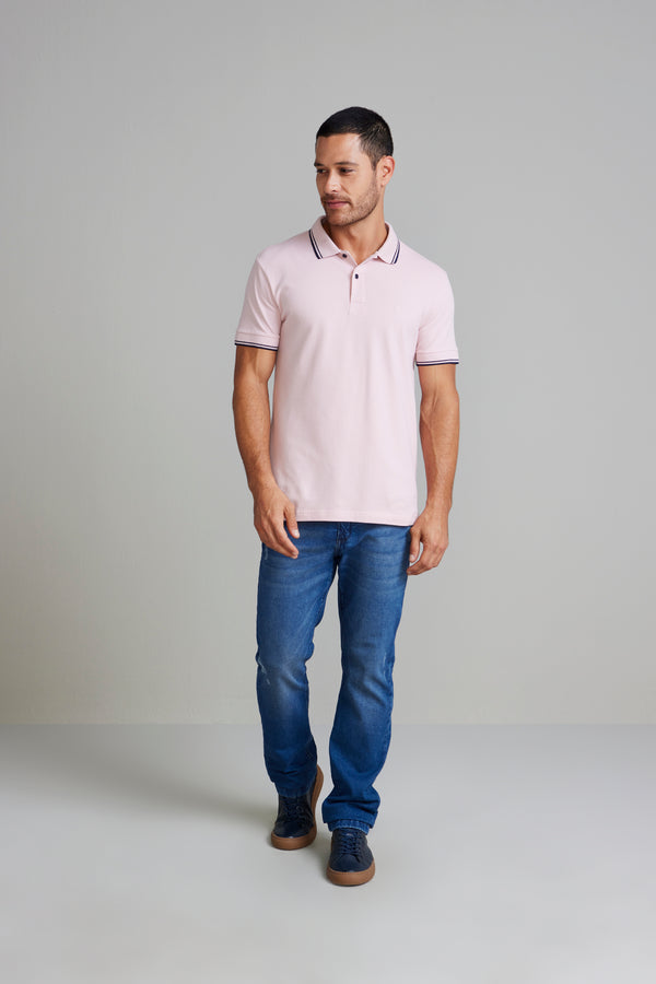 Camisa Polo Básica Piquet Premium Slim Fit - Rosa
