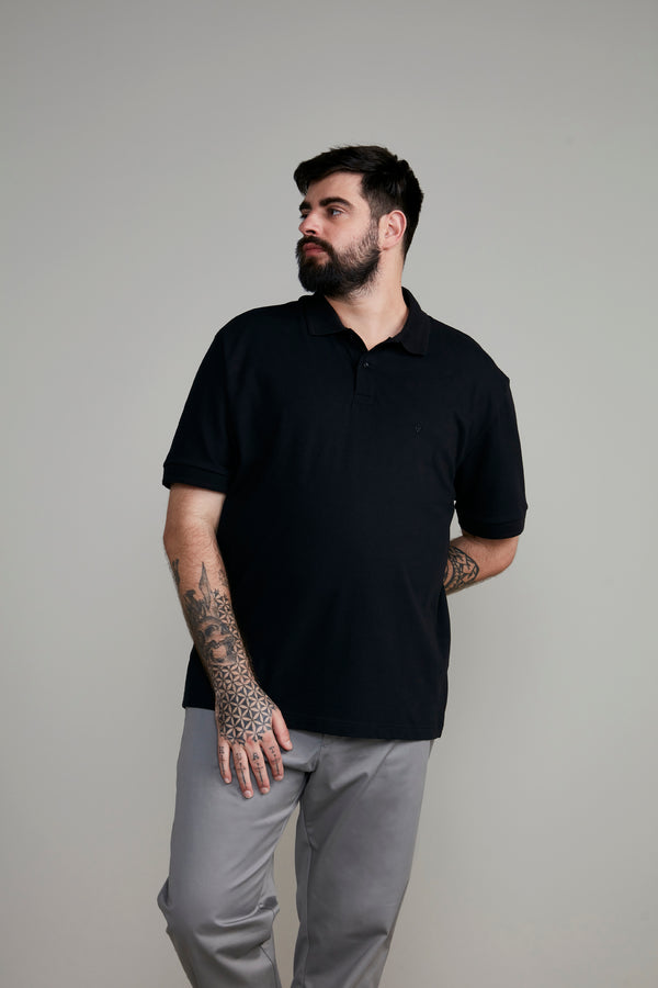 Camisa Polo Básica Piquet Premium Comfort - Preto