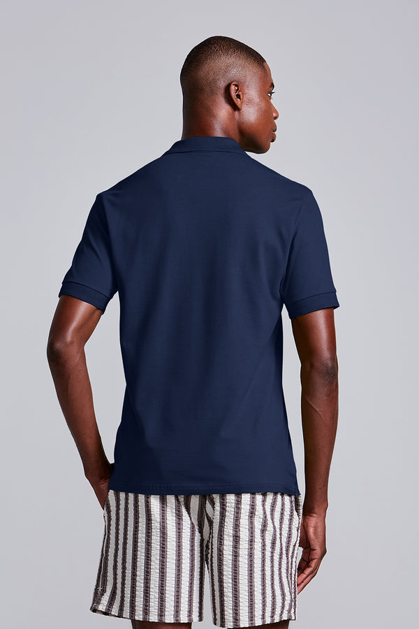 Camisa Polo Básica Piquet Premium Comfort - Azul Marinho