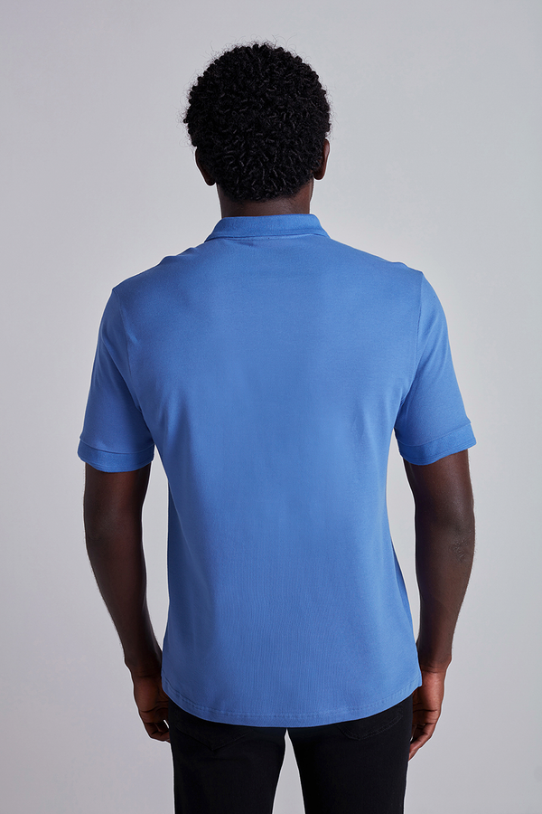 Polo Manga Curta Comfort Piquet - Azul