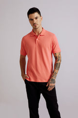 Polo Manga Curta Comfort Piquet - Laranja