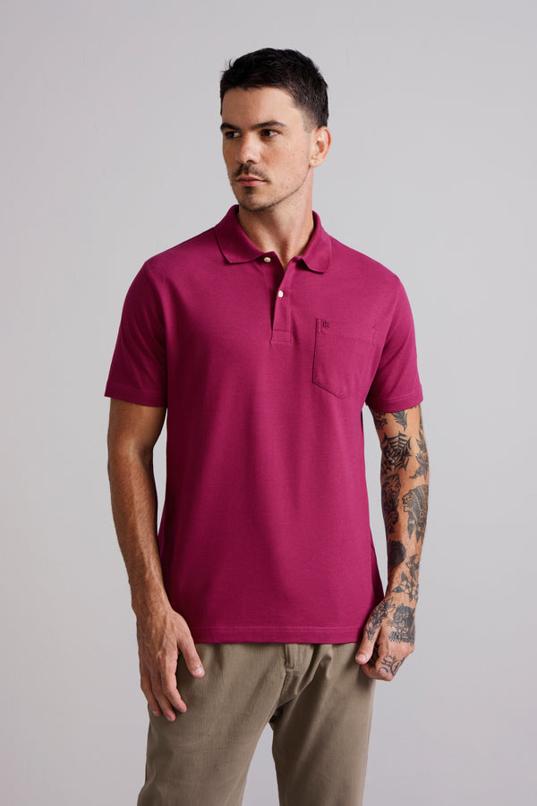 Polo Manga Curta com Bolso Comfort Piquet - Roxo