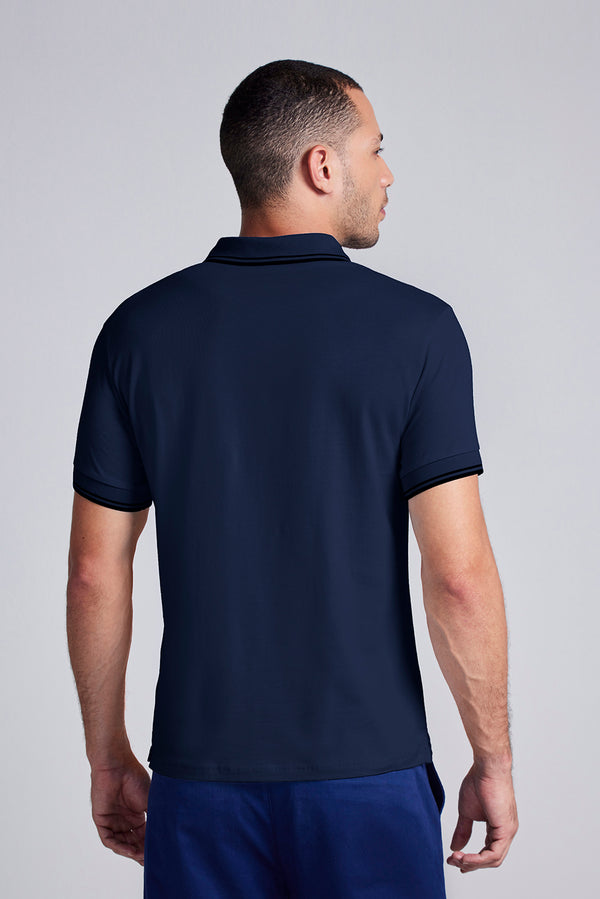 Polo Manga Curta Malha Básica Slim Fit - Azul Marinho