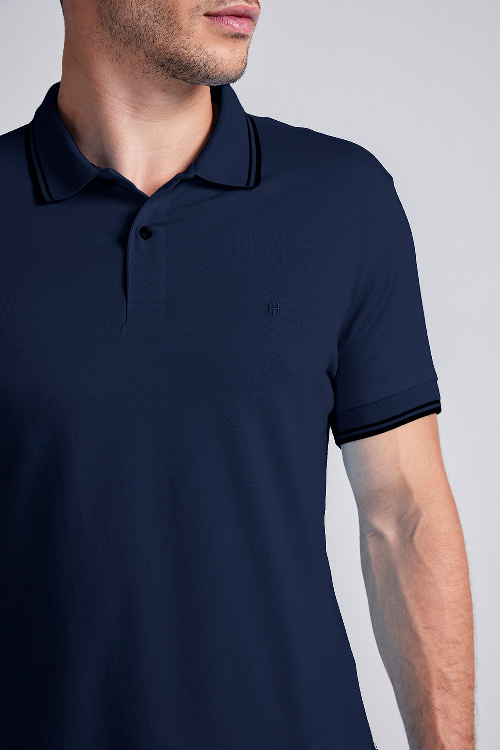 Polo Manga Curta Malha Básica Slim Fit - Azul Marinho – Highstil