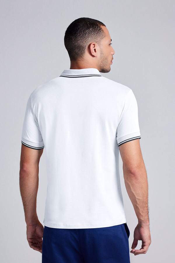 Polo Manga Curta Malha Básica Slim Fit - Branco
