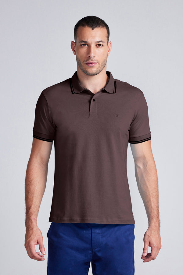 Camisa Polo Básica Malha Premium Slim Fit - Marrom