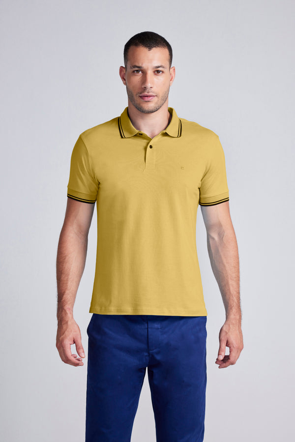 Polo Manga Curta Malha Básica Slim Fit - Amarelo Mostarda