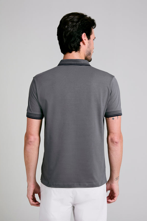 Polo Manga Curta Malha Básica Slim Fit - Cinza