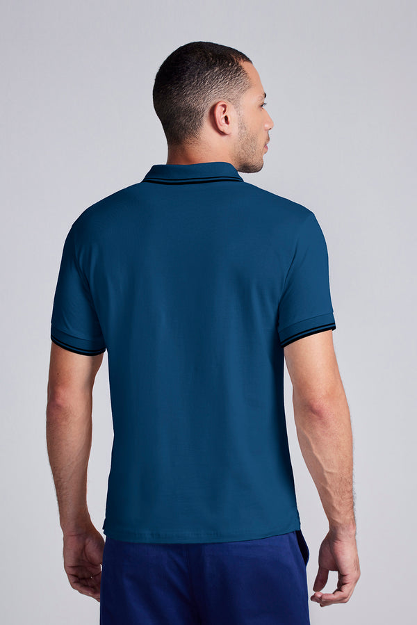 Polo Manga Curta Malha Básica Slim Fit - Azul Noturno