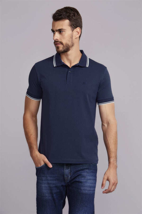Camisa Polo Básica Malha Premium Slim Fit - Azul Noturno
