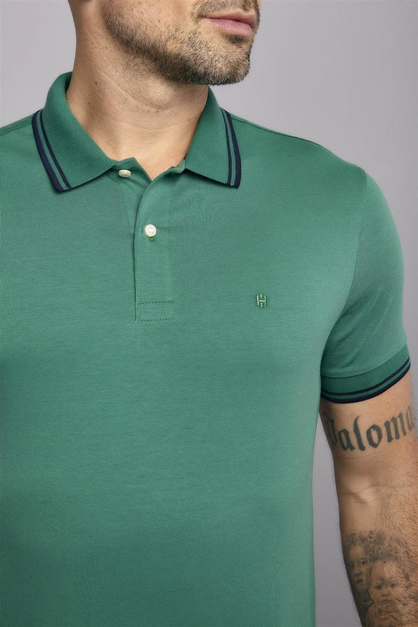 Polo Manga Curta Malha Básica Slim Fit - Azul