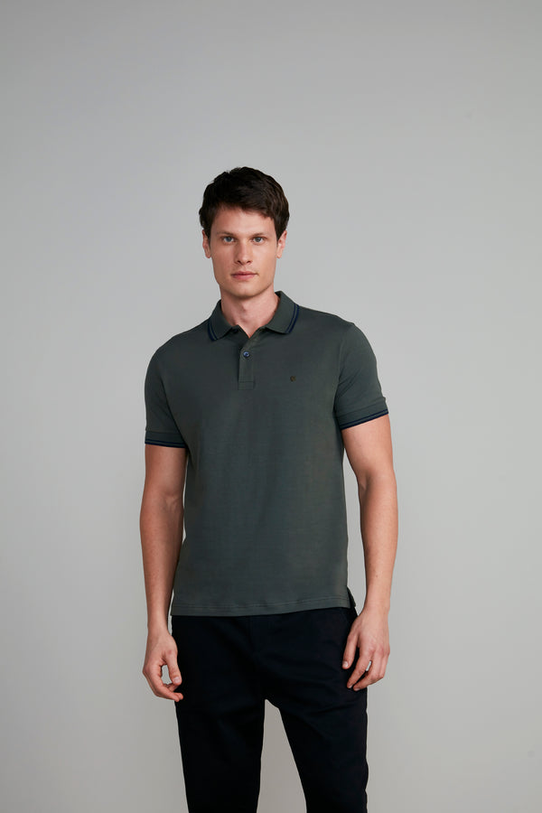 Camisa Polo Básica Malha Premium Slim Fit - Verde Escuro