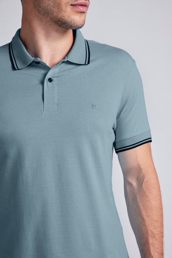 Polo Manga Curta Malha Básica Slim Fit - Verde Cedro