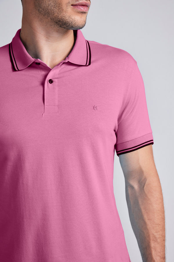 Polo Manga Curta Malha Básica Slim Fit - Rosa