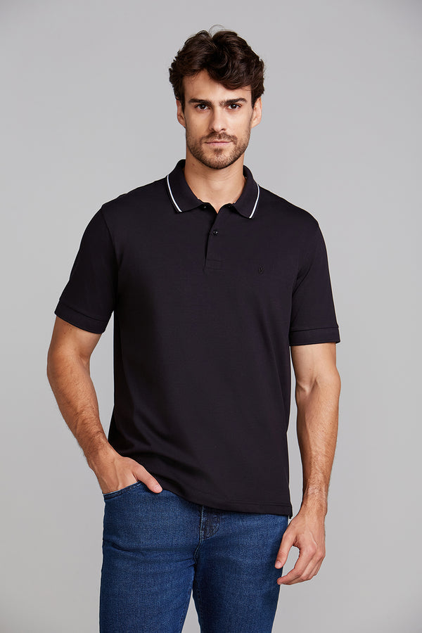 Polo Manga Curta Comfort Malha Básica - Preto