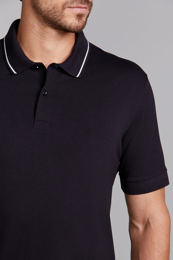Polo Manga Curta Comfort Malha Básica - Preto