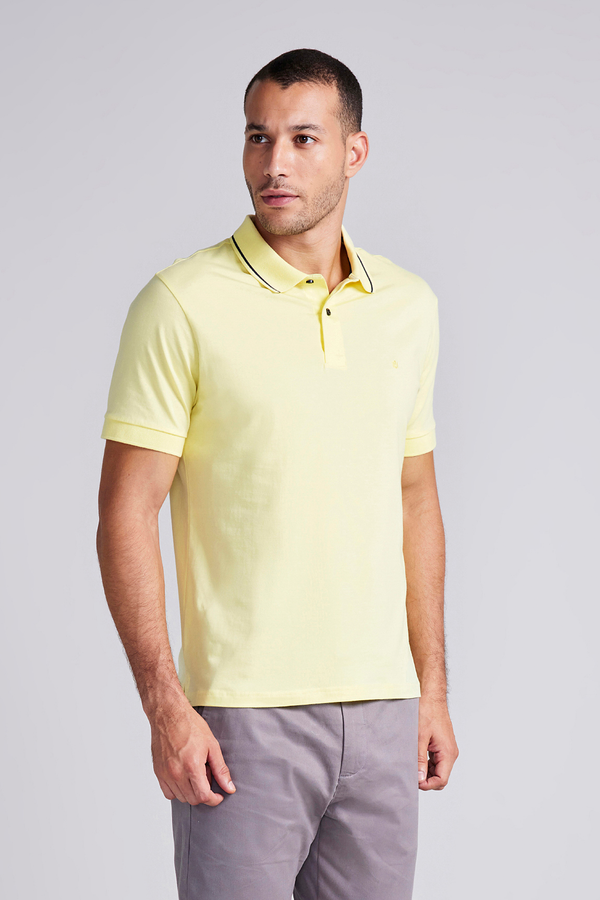 Polo Manga Curta Comfort Malha Básica - Amarelo Manteiga