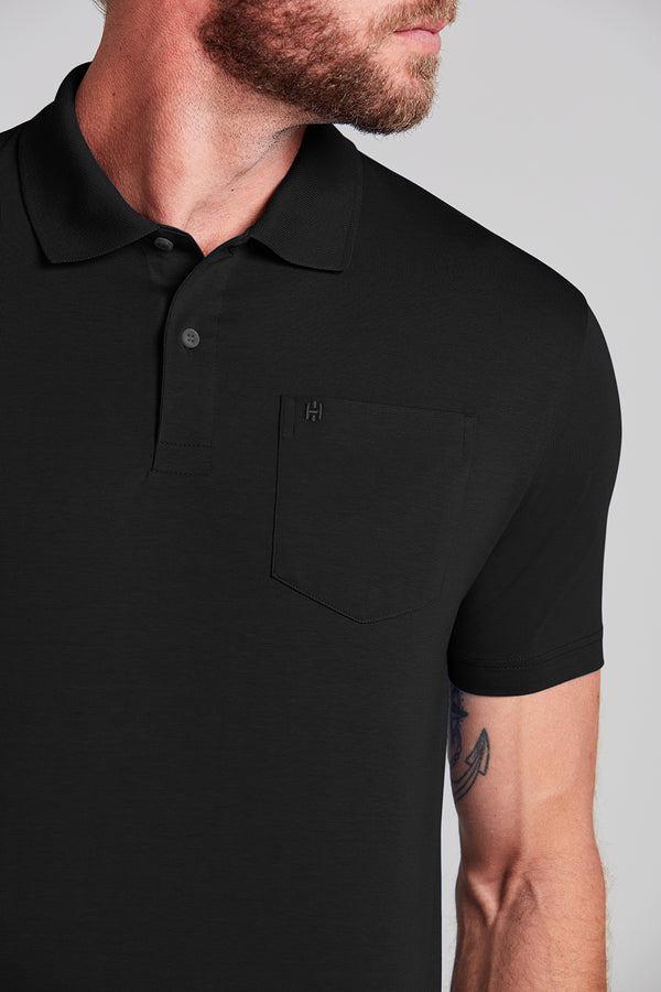 Polo Manga Curta com Bolso Comfort Malha Básica - Preto