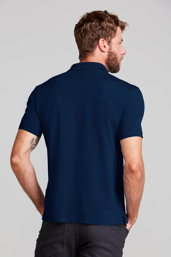 Polo Manga Curta com Bolso Comfort Malha Básica - Azul Marinho