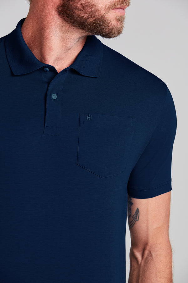 Polo Manga Curta com Bolso Comfort Malha Básica - Azul Marinho