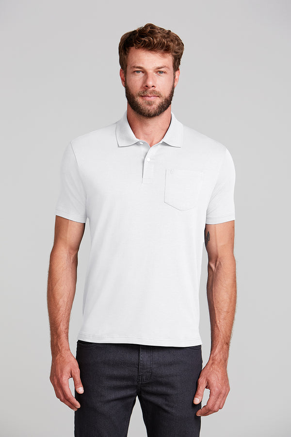 Polo Manga Curta com Bolso Comfort Malha Básica - Branco