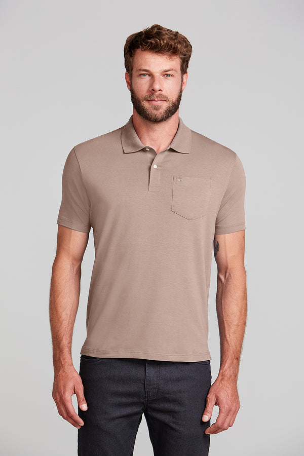 Camisa Polo Básica com Bolso Malha Premium Comfort - Marrom