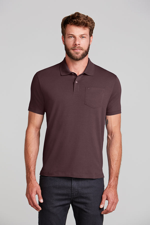 Camisa Polo Básica com Bolso Malha Premium Comfort - Marrom