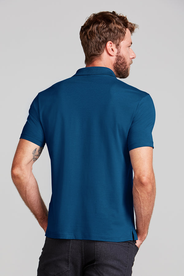 Polo Manga Curta com Bolso Comfort Malha Básica - Azul Noturno