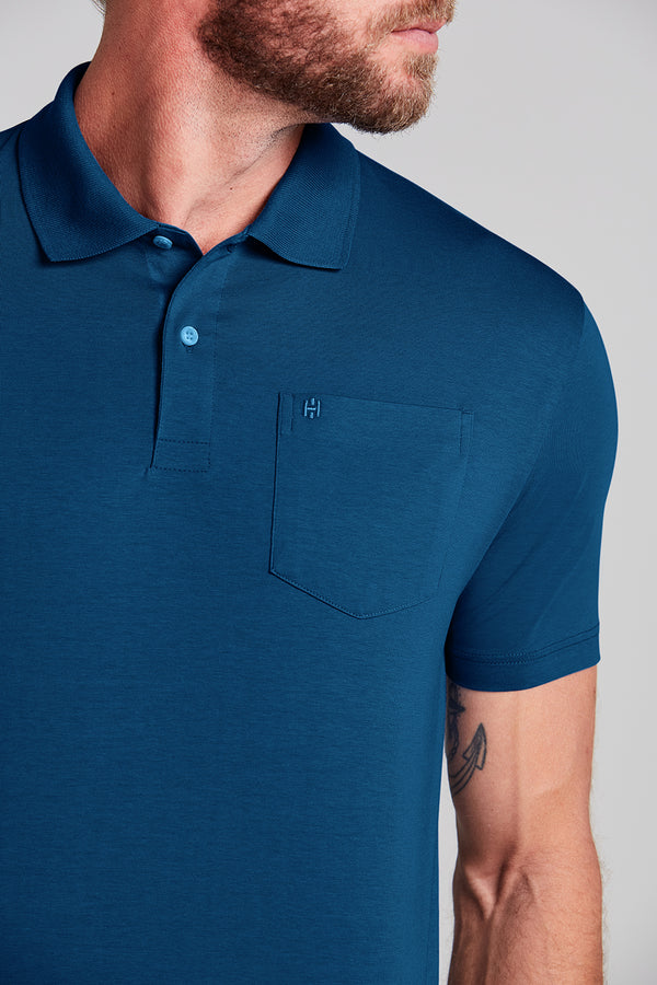 Polo Manga Curta com Bolso Comfort Malha Básica - Azul Noturno