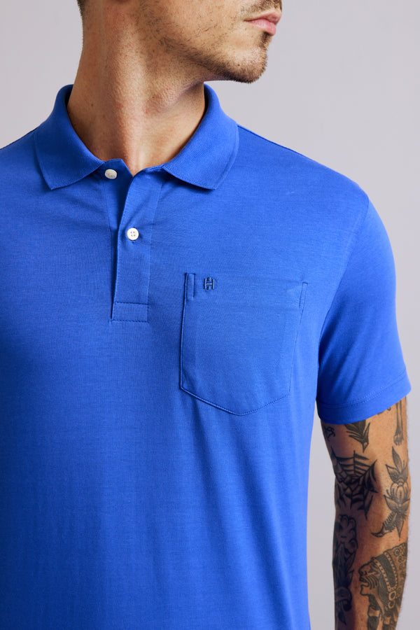 Polo Manga Curta com Bolso Comfort Malha Básica - Azul