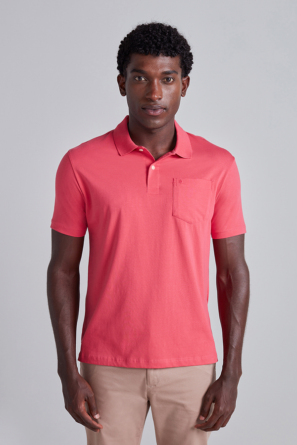 Polo Manga Curta com Bolso Comfort Malha Básica - Laranja