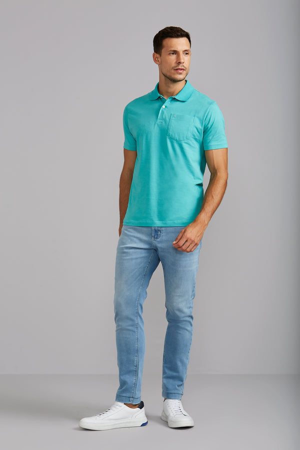 Camisa Polo Básica com Bolso Malha Premium Comfort - Verde