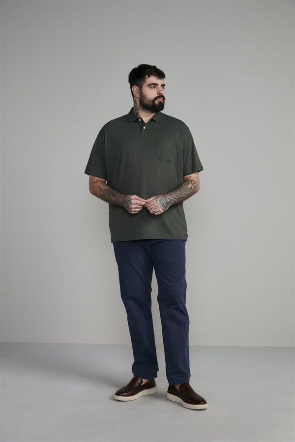Camisa Polo Básica com Bolso Malha Premium Comfort - Verde Escuro