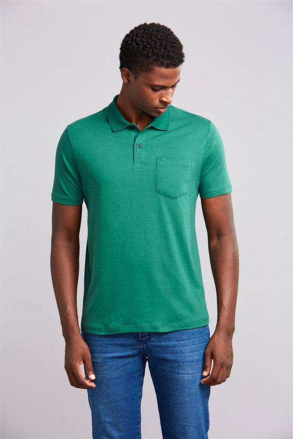 Polo Manga Curta com Bolso Comfort Malha Básica - Verde