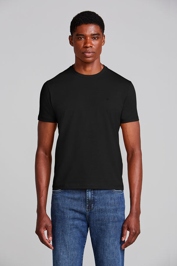 Camiseta Manga Curta Malha Básica Slim Fit - Preto