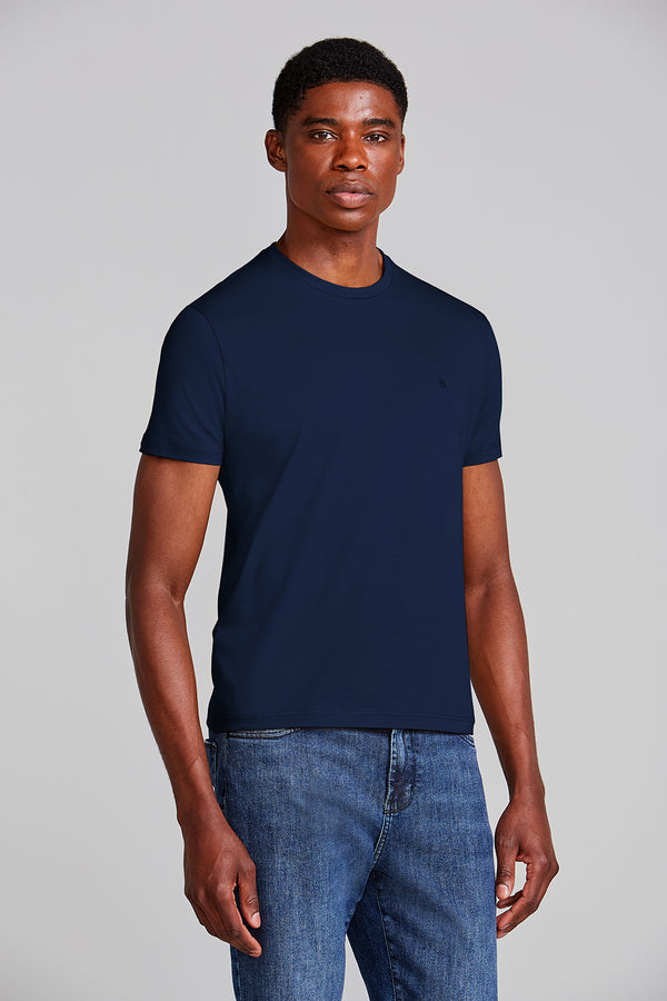 Camiseta Manga Curta Malha Básica Slim Fit - Azul Marinho