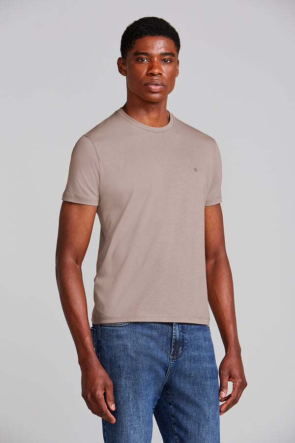 Camiseta Manga Curta Malha Básica Slim Fit - Marrom