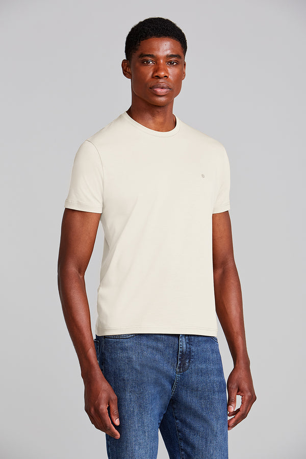 Camiseta Manga Curta Malha Básica Slim Fit - Bege